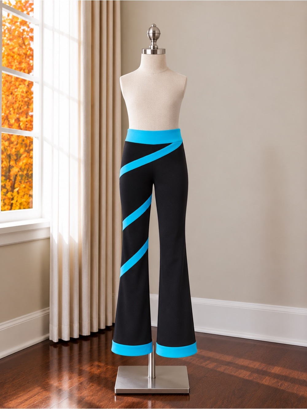 Kids Black Ice Skating Pants with Bright Blue Accents